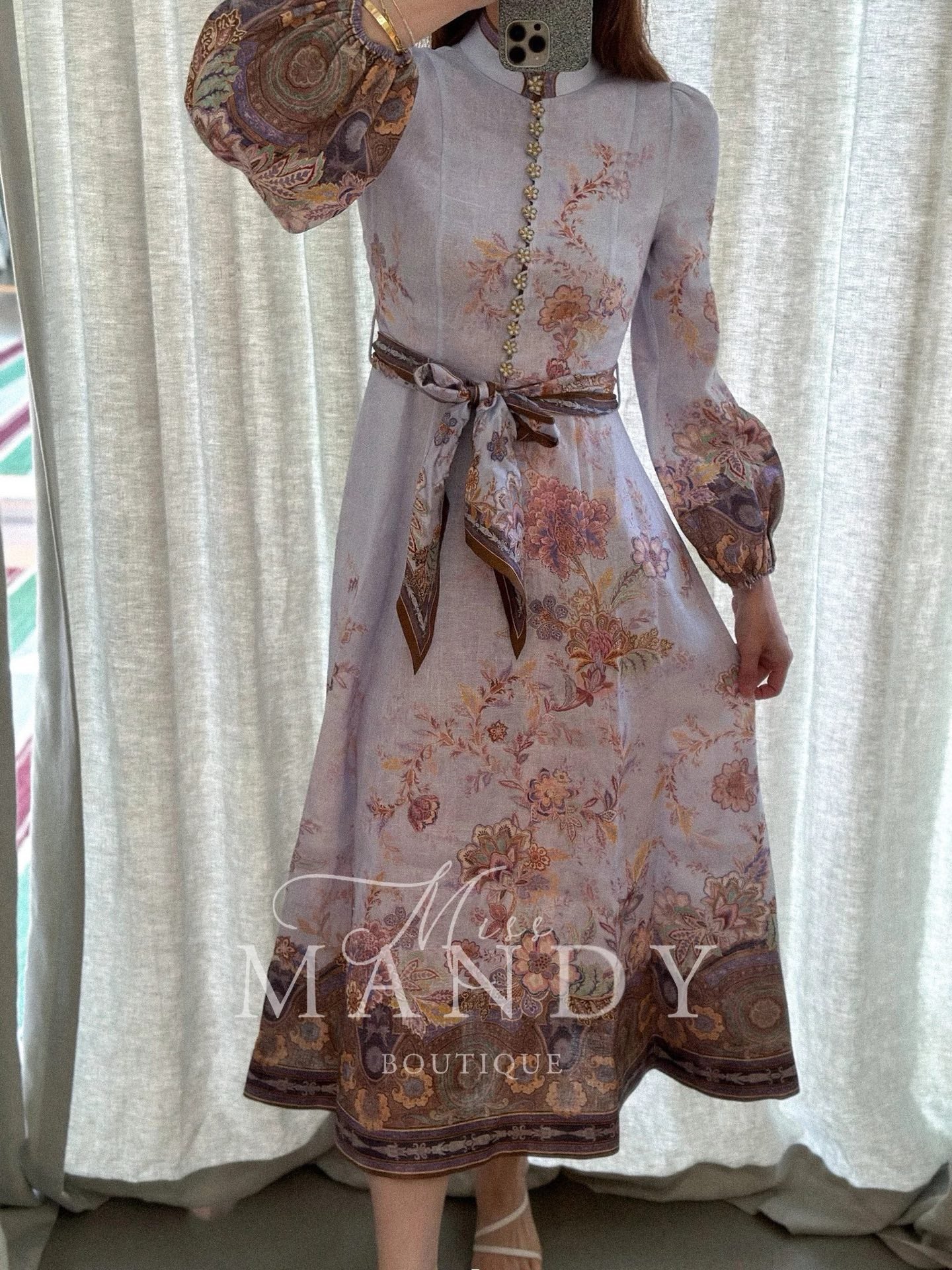 ZIMMERMANN 26S FLORAL RUFFLE SLEEVE MIDI DRESS STYLE 3626