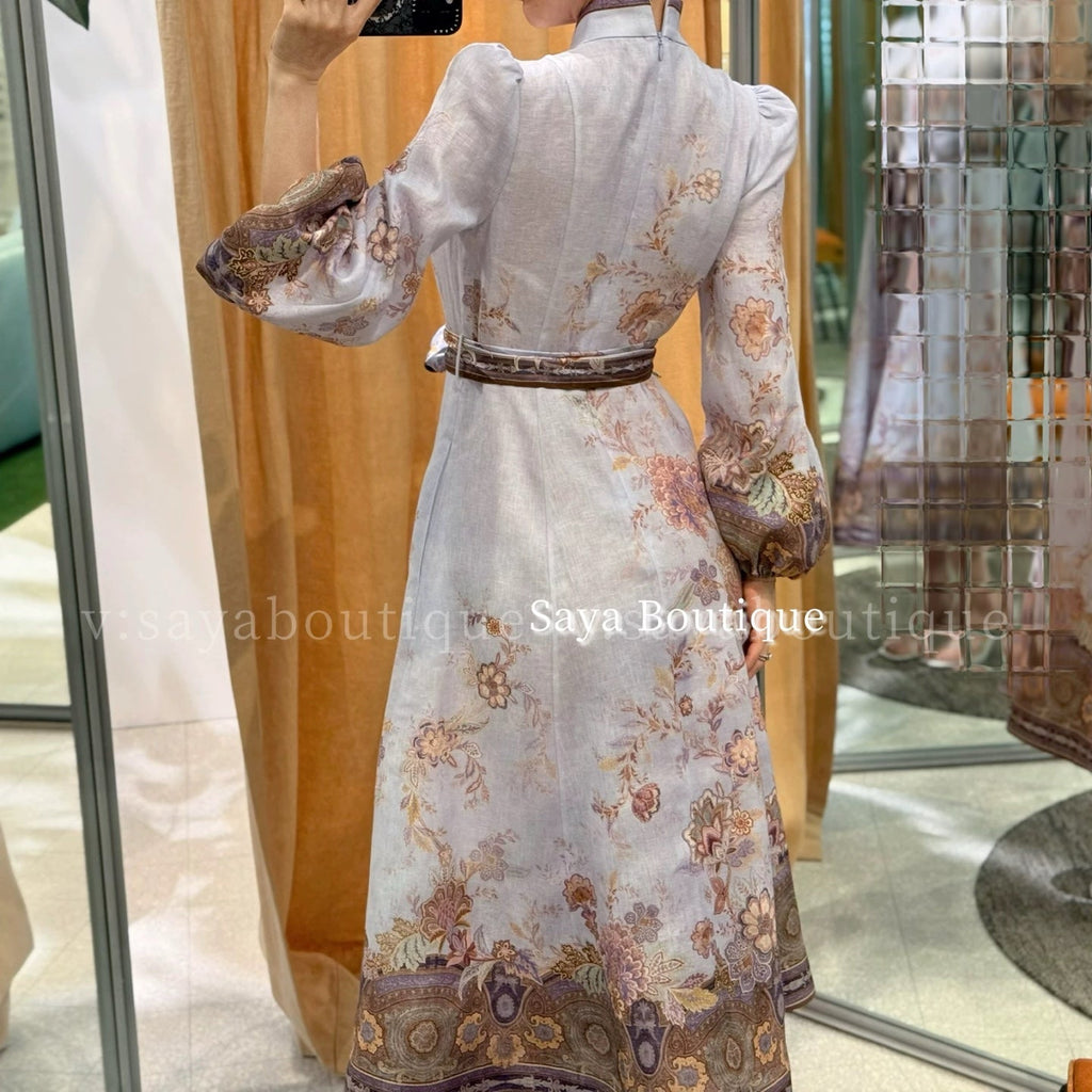 ZIMMERMANN 26S FLORAL RUFFLE SLEEVE MIDI DRESS STYLE 3626