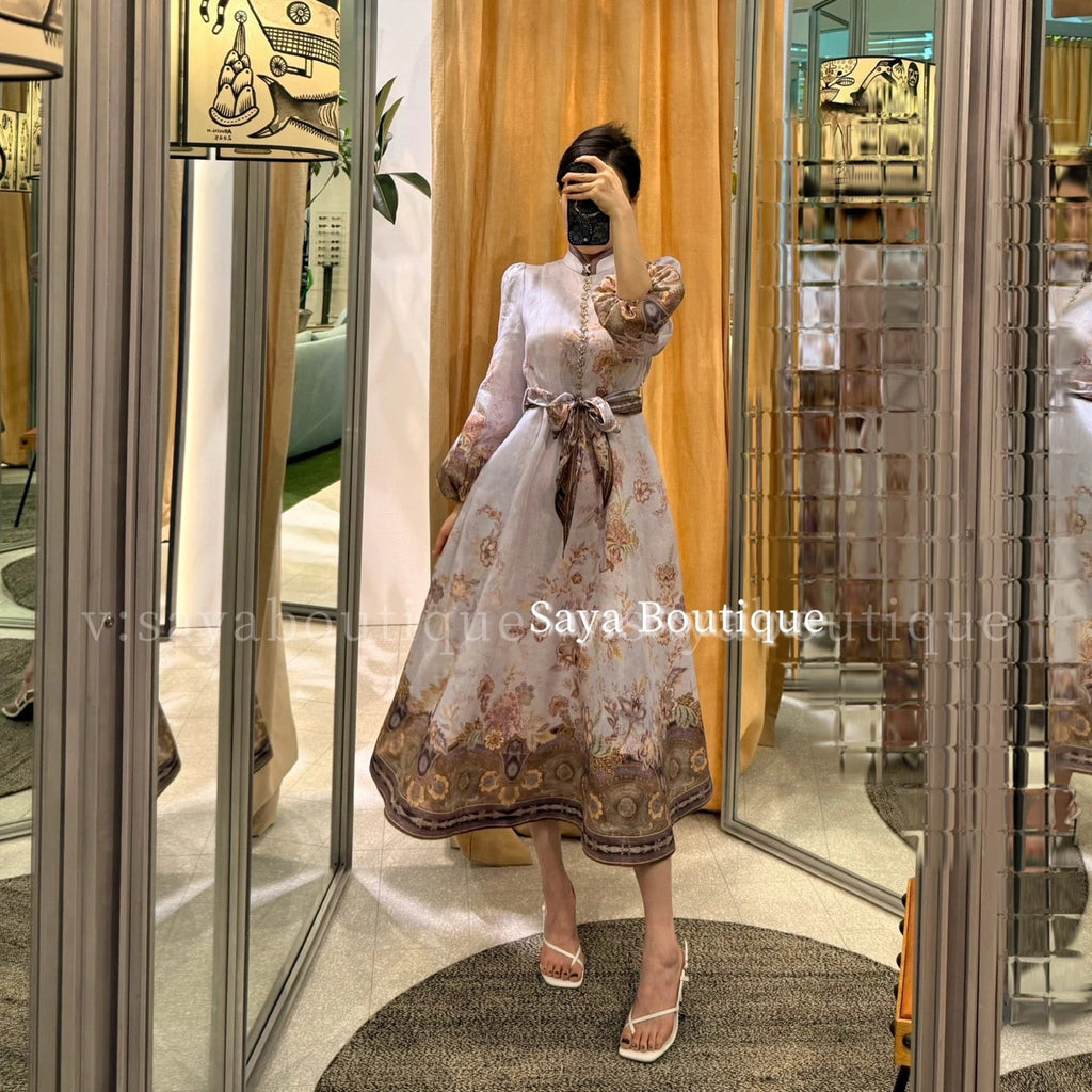 ZIMMERMANN 26S FLORAL RUFFLE SLEEVE MIDI DRESS STYLE 3626