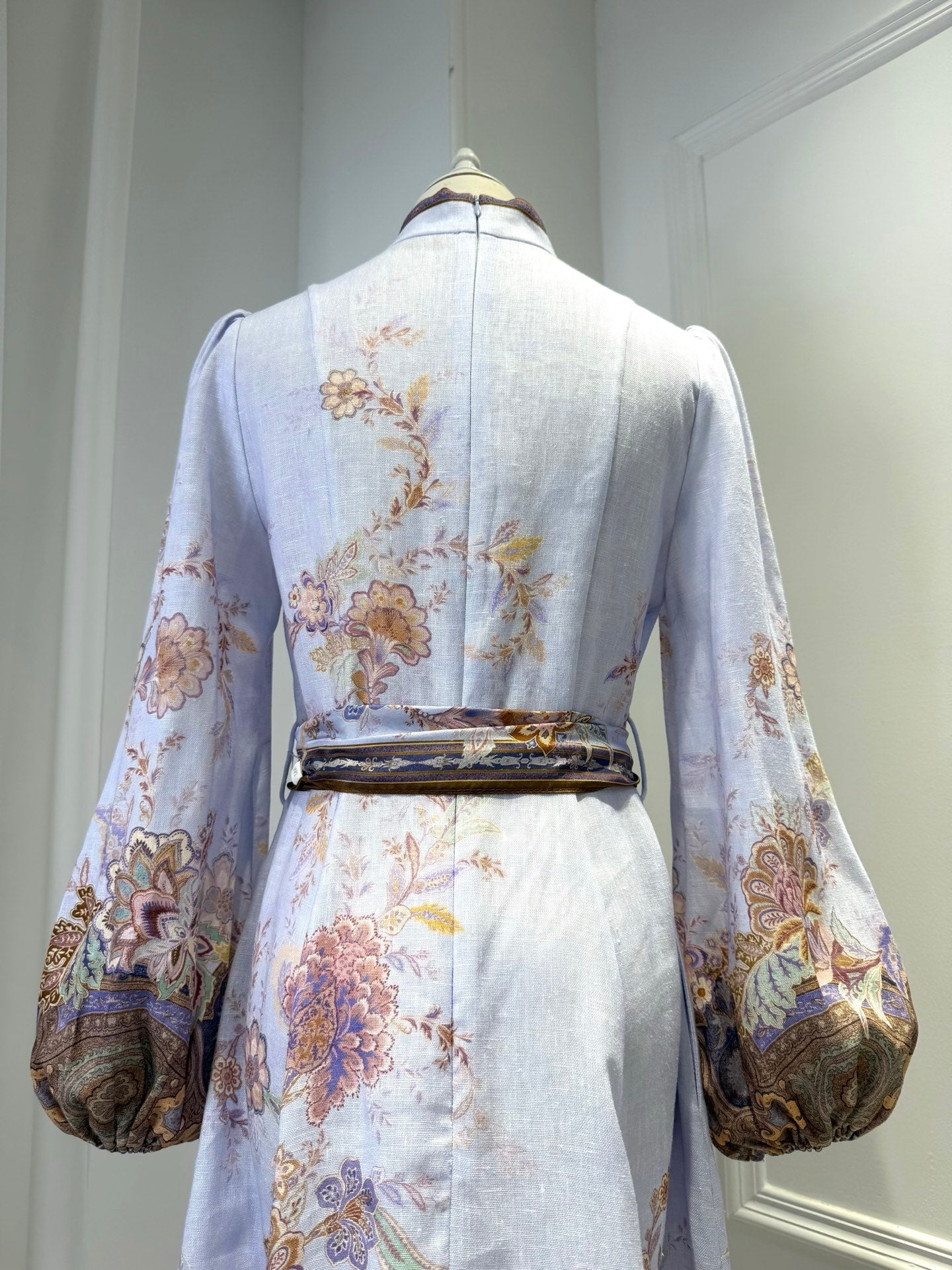 ZIMMERMANN 26S FLORAL MIDI DRESS IN LILAC SILK LINEN
