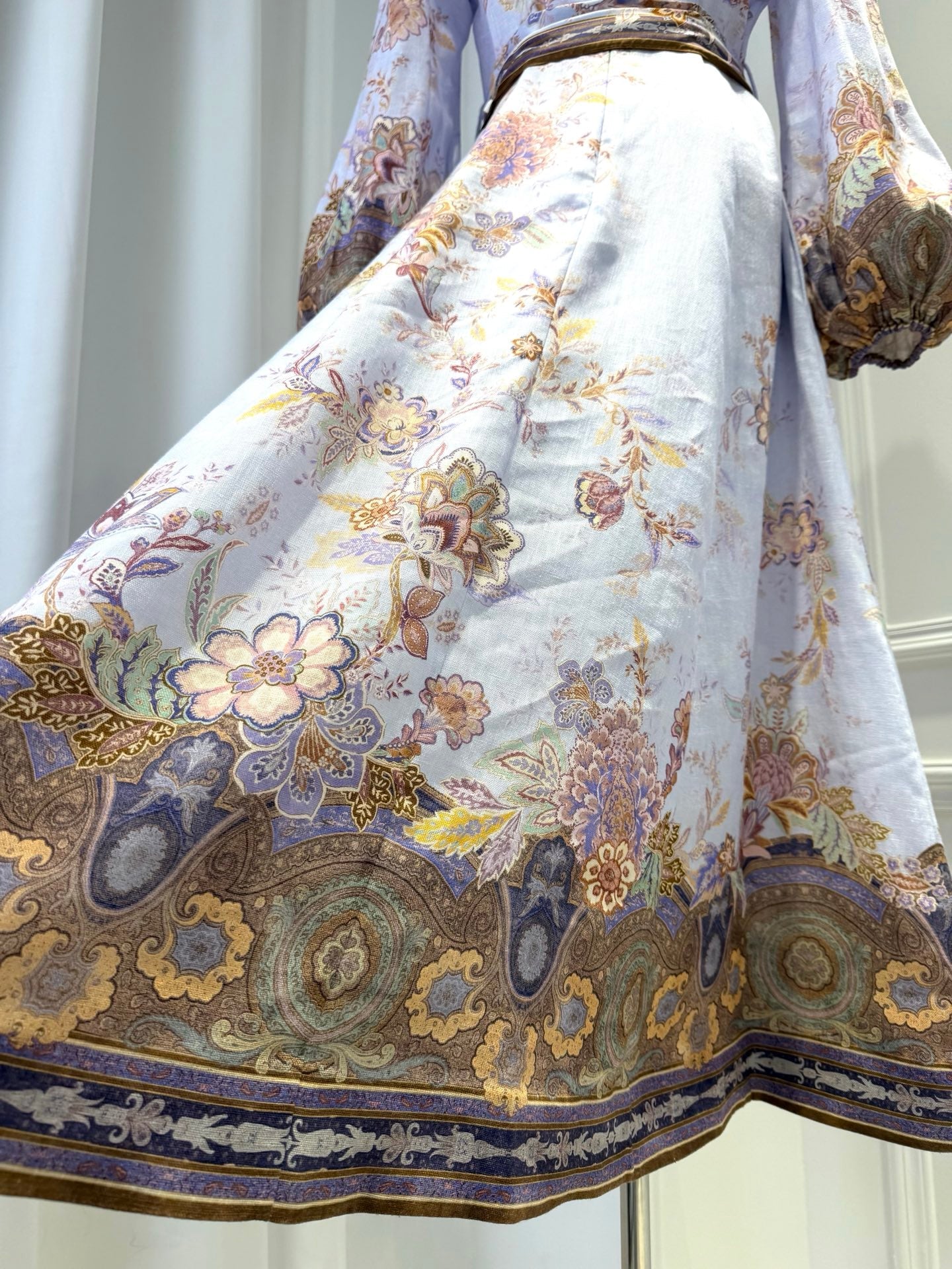 ZIMMERMANN 26S FLORAL MIDI DRESS IN LILAC SILK LINEN