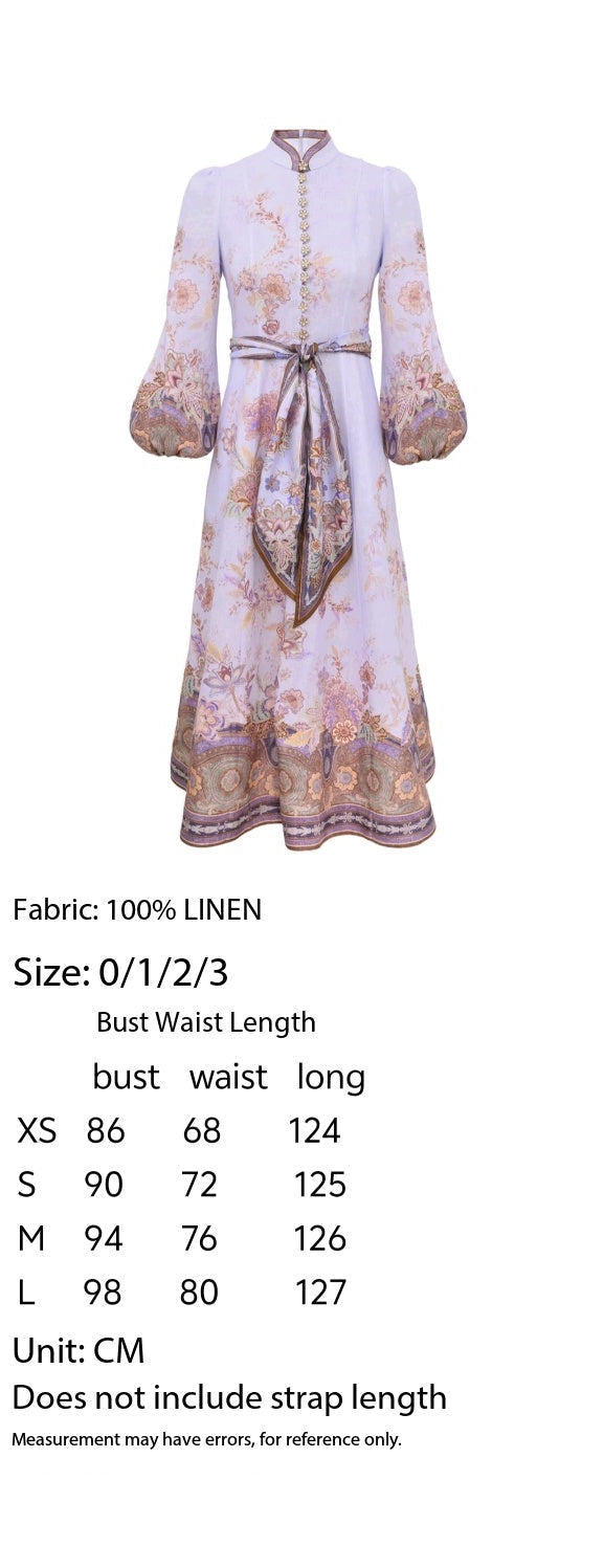 ZIMMERMANN 26S FLORAL MIDI DRESS IN LILAC SILK LINEN