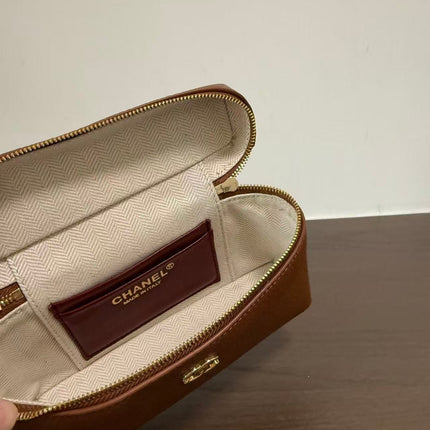 CHANEL 26S TOP HANDLE VANITY POUCH IN BROWN CALFSKIN
