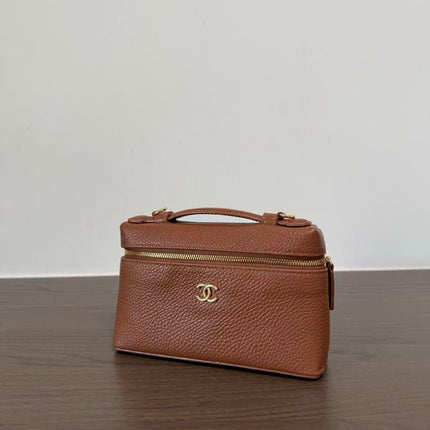 CHANEL 26S TOP HANDLE VANITY POUCH IN BROWN CALFSKIN