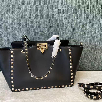 VALENTINO 26S GARAVANI ROCKSTUD TOTE GOLD TONE IN BLACK