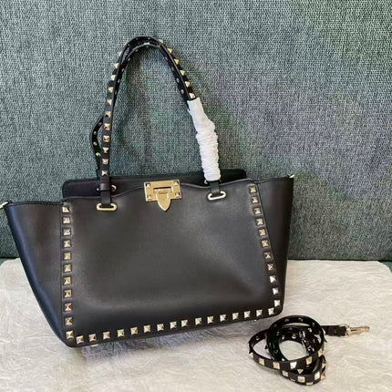 VALENTINO 26S GARAVANI ROCKSTUD TOTE GOLD TONE IN BLACK