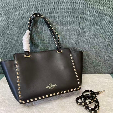 VALENTINO 26S GARAVANI ROCKSTUD TOTE GOLD TONE IN BLACK
