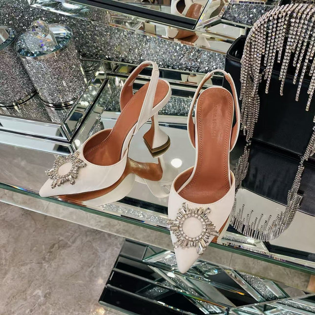 AMINA CRYSTAL 26S HIGH HEELS 100MM IN WHITE SATIN