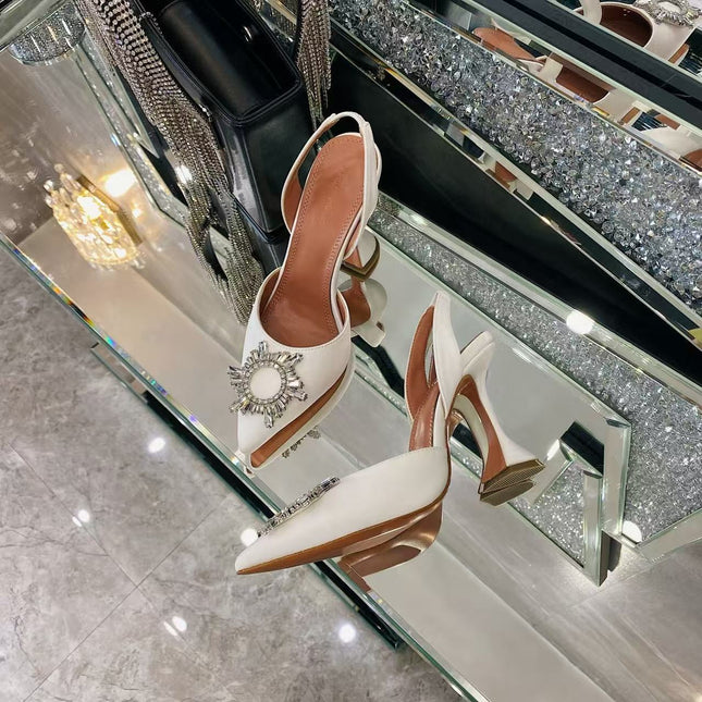 AMINA CRYSTAL 26S HIGH HEELS 100MM IN WHITE SATIN