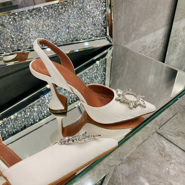 AMINA CRYSTAL 26S HIGH HEELS 100MM IN WHITE SATIN
