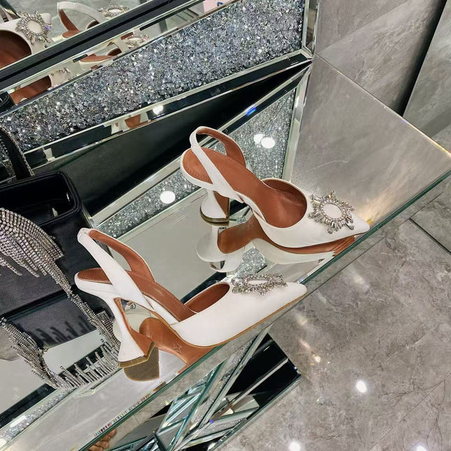 AMINA CRYSTAL 26S HIGH HEELS 100MM IN WHITE SATIN