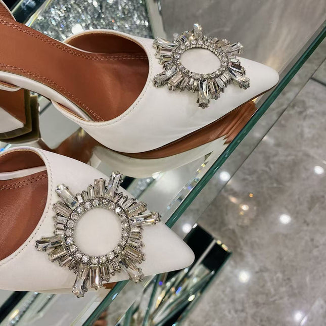AMINA CRYSTAL 26S HIGH HEELS 100MM IN WHITE SATIN