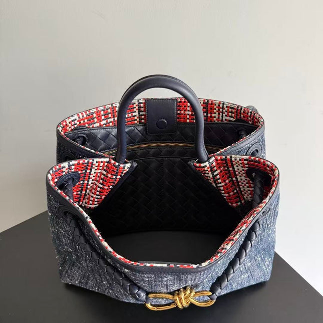 BOTTEGA 26S TOTE BAG 35CM IN BLUE BRAIDED LEATHER