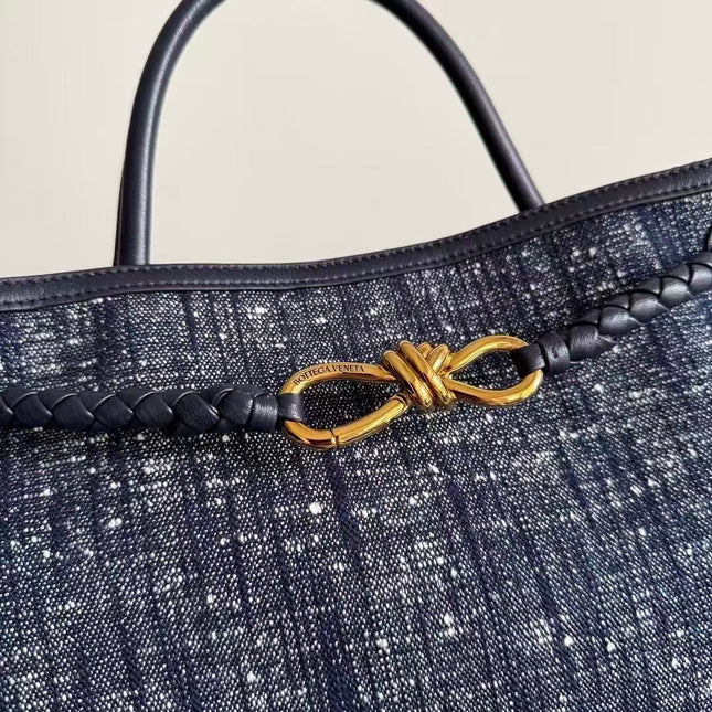 BOTTEGA 26S TOTE BAG 35CM IN BLUE BRAIDED LEATHER
