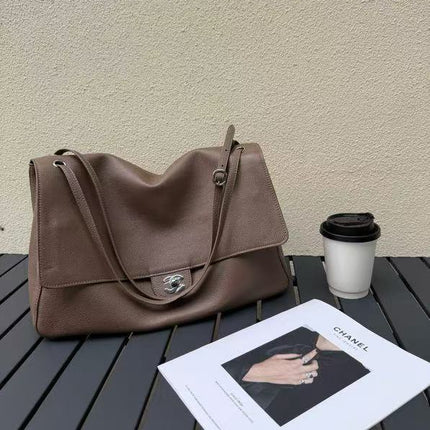 CHANEL 26S FLAP SHOULDER BAG IN TAUPE GRAINED CALFSKIN