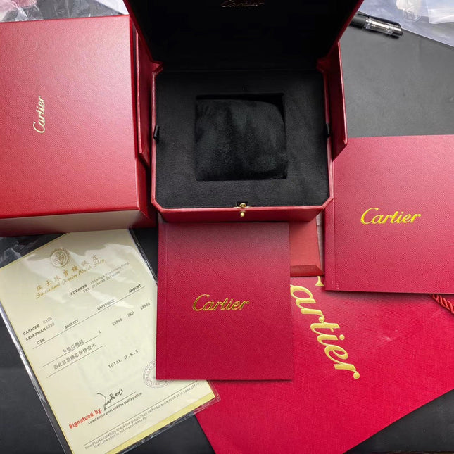 CARTIER WATCH BOX SET IN GREEN BLACK AND RED CALFSKIN