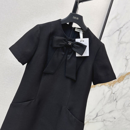 DIOR 26S BOW DETAIL MINI DRESS IN BLACK WOOL BLEND
