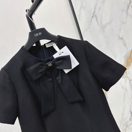 DIOR 26S BOW DETAIL MINI DRESS IN BLACK WOOL BLEND