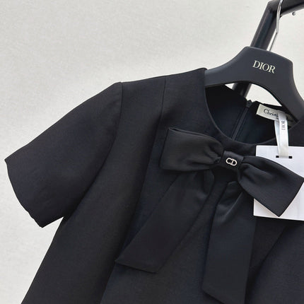 DIOR 26S BOW DETAIL MINI DRESS IN BLACK WOOL BLEND
