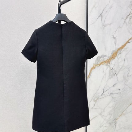 DIOR 26S BOW DETAIL MINI DRESS IN BLACK WOOL BLEND