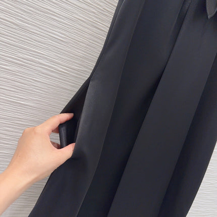DIOR 26S SLEEVELESS FLARED DRESS WITH SCARF DETAIL IN BLACK SATIN