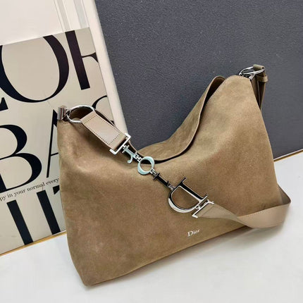 DIOR 26S HOBO BAG 40 IN DARK BEIGE SUEDE