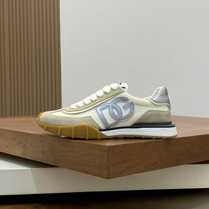 DG 26S LOW-TOP SNEAKERS IN CREAM CALFSKIN & BEIGE SUEDE