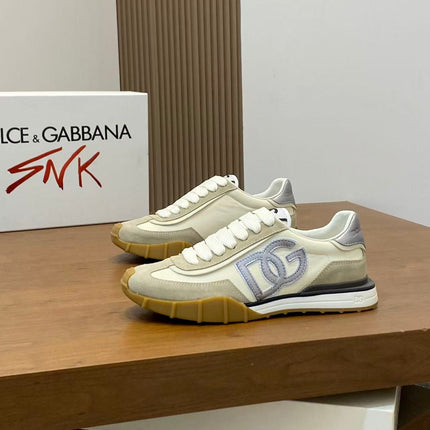DG 26S LOW-TOP SNEAKERS IN CREAM CALFSKIN & BEIGE SUEDE