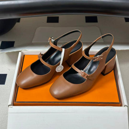 HERMES 26S SANDAL PUMPS IN GOLD BROWN CALFSKIN