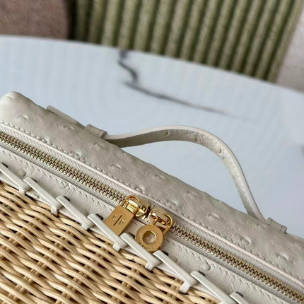 LORO 26S MINI BASKET BAG IN IVORY WOVEN RAFFIA