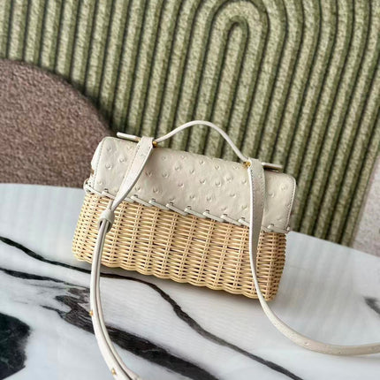 LORO 26S MINI BASKET BAG IN IVORY WOVEN RAFFIA
