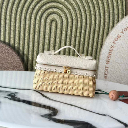 LORO 26S MINI BASKET BAG IN IVORY WOVEN RAFFIA