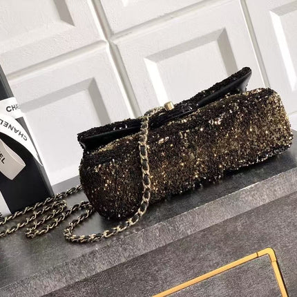 CC 20 SEQUINS FLAP BAG IN BLACK MIX BROWN