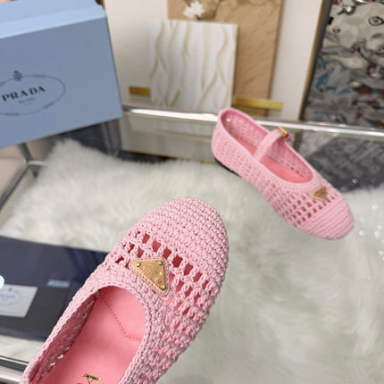 PRADA MARY JANE FLATS IN PINK CROCHET