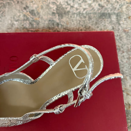 VALENTINO 26S SLINGBACKS 75 MM IN METALLIC SILVER SNAKESKIN