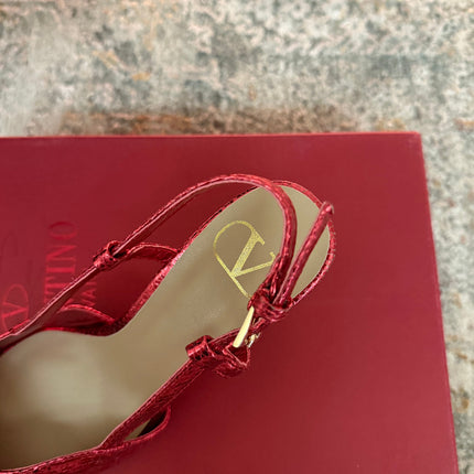 VALENTINO 26S SLINGBACKS 75 MM IN METALLIC RED SNAKESKIN