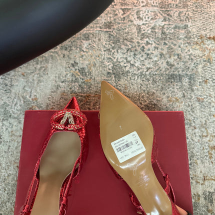 VALENTINO 26S SLINGBACKS 75 MM IN METALLIC RED SNAKESKIN