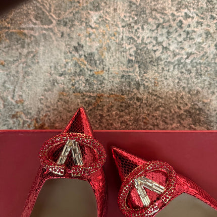 VALENTINO 26S SLINGBACKS 75 MM IN METALLIC RED SNAKESKIN