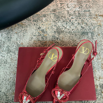 VALENTINO 26S SLINGBACKS 75 MM IN METALLIC RED SNAKESKIN