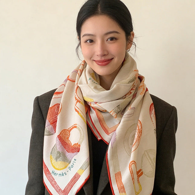 HERMES 26S PRINTED SQUARE SCARF 135 IN CASHMERE AND SILK 307236