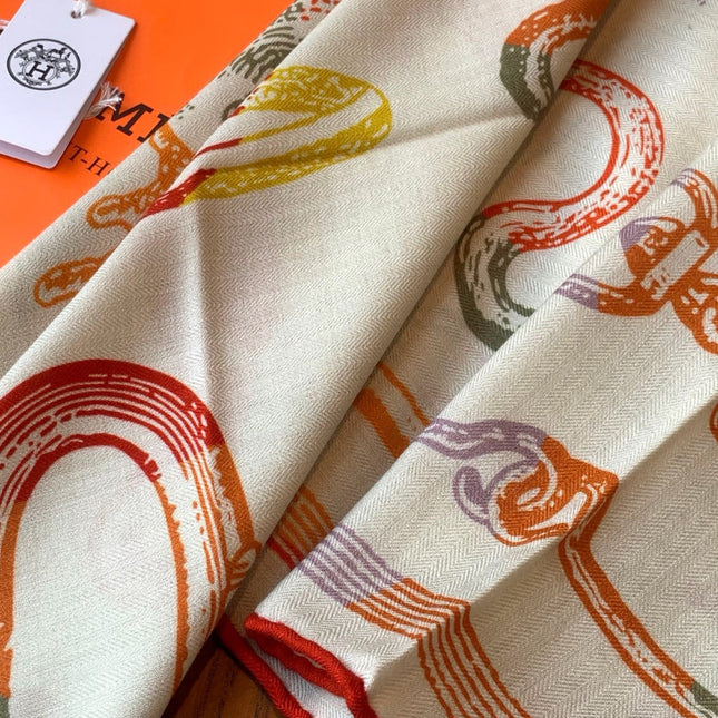 HERMES 26S PRINTED SQUARE SCARF 135 IN CASHMERE AND SILK 307236