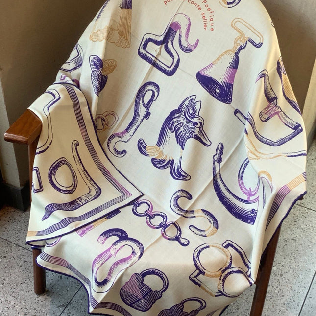 HERMES 26S PRINTED SQUARE SCARF 135 IN CASHMERE AND SILK 307238