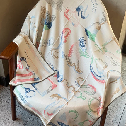 HERMES 26S PRINTED SQUARE SCARF 135 IN CASHMERE AND SILK 307240