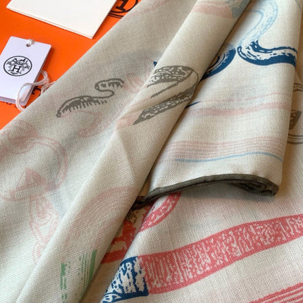 HERMES 26S PRINTED SQUARE SCARF 135 IN CASHMERE AND SILK 307240