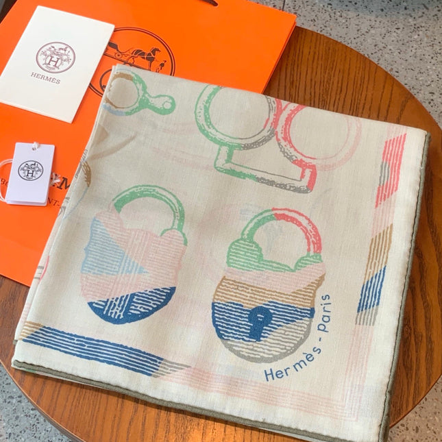 HERMES 26S PRINTED SQUARE SCARF 135 IN CASHMERE AND SILK 307240