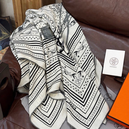 HERMES 26S PRINTED SQUARE SCARF 140 IN CASHMERE AND SILK 307278