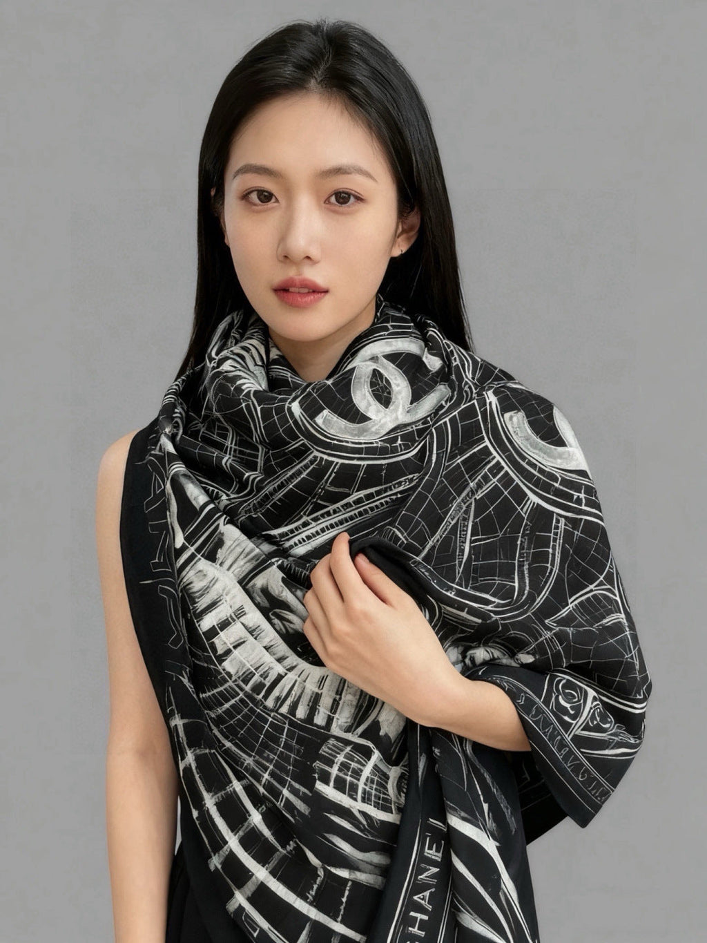 CHANEL 26S SCARF 135 IN CASHMERE AND SILK 309306