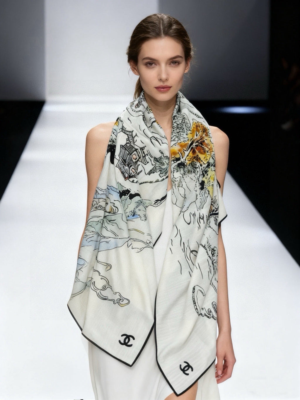 CHANEL 26S SCARF 135 IN CASHMERE AND SILK 309324