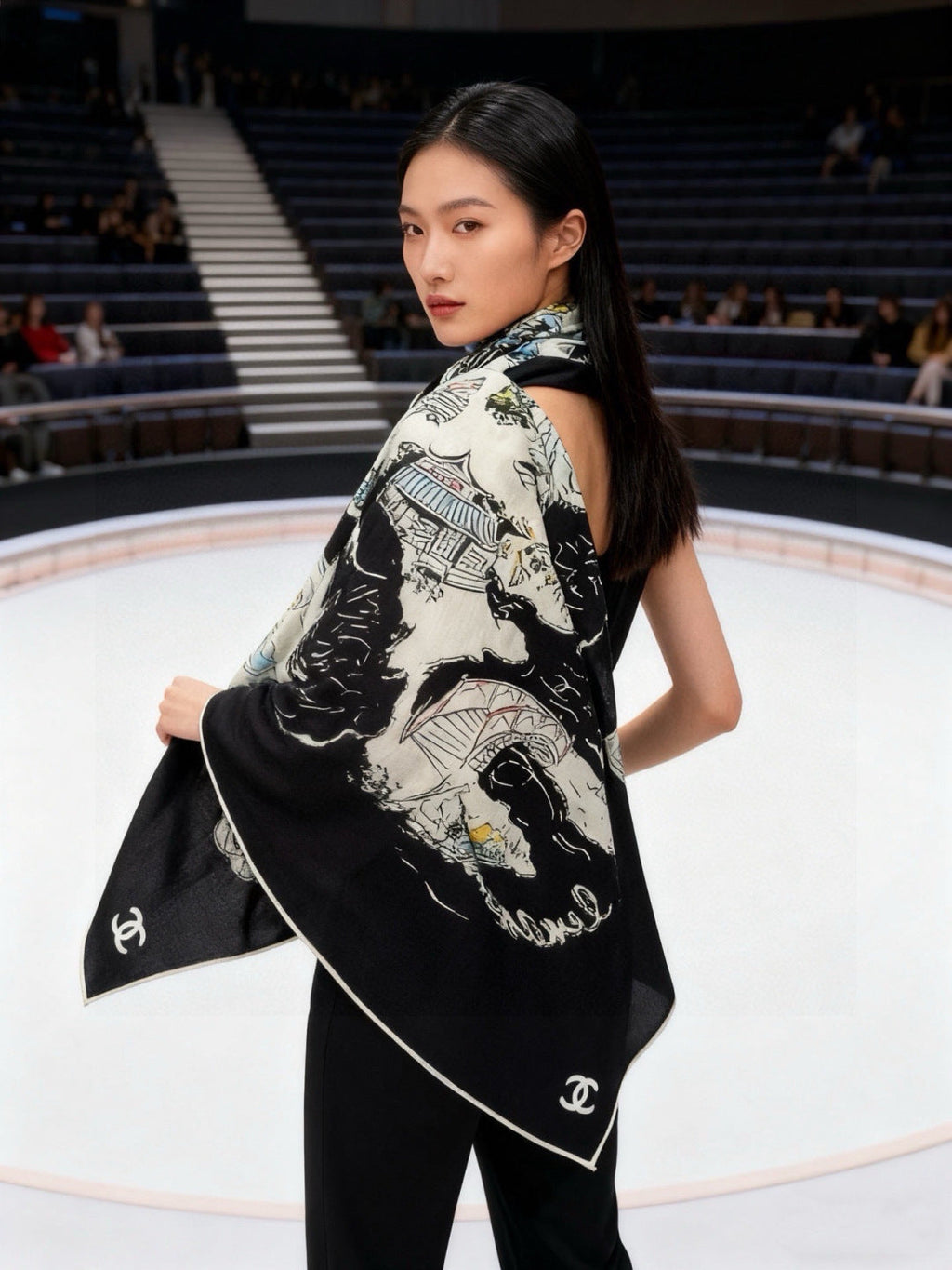 CHANEL 26S SCARF 135 IN CASHMERE AND SILK 309325