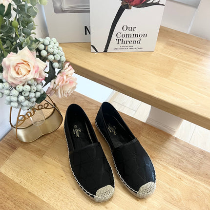 VALENTINO 26S SLIP ON SHOES IN BLACK JACQUARD CANVAS